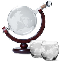 Load image into Gallery viewer, ETCHED GLOBE WHISKEY DECANTER AND GLASSES SET
