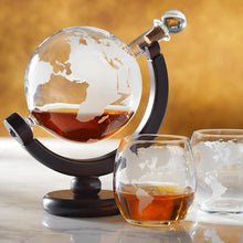 Load image into Gallery viewer, ETCHED GLOBE WHISKEY DECANTER AND GLASSES SET
